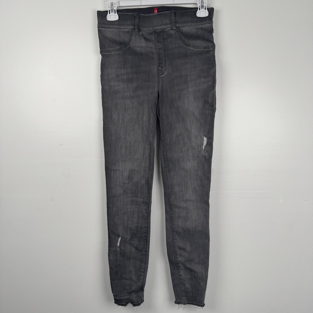 Spanx Jeans Womens Small (27x26) Petite Gray Distressed Skinny High Rise Raw Hem